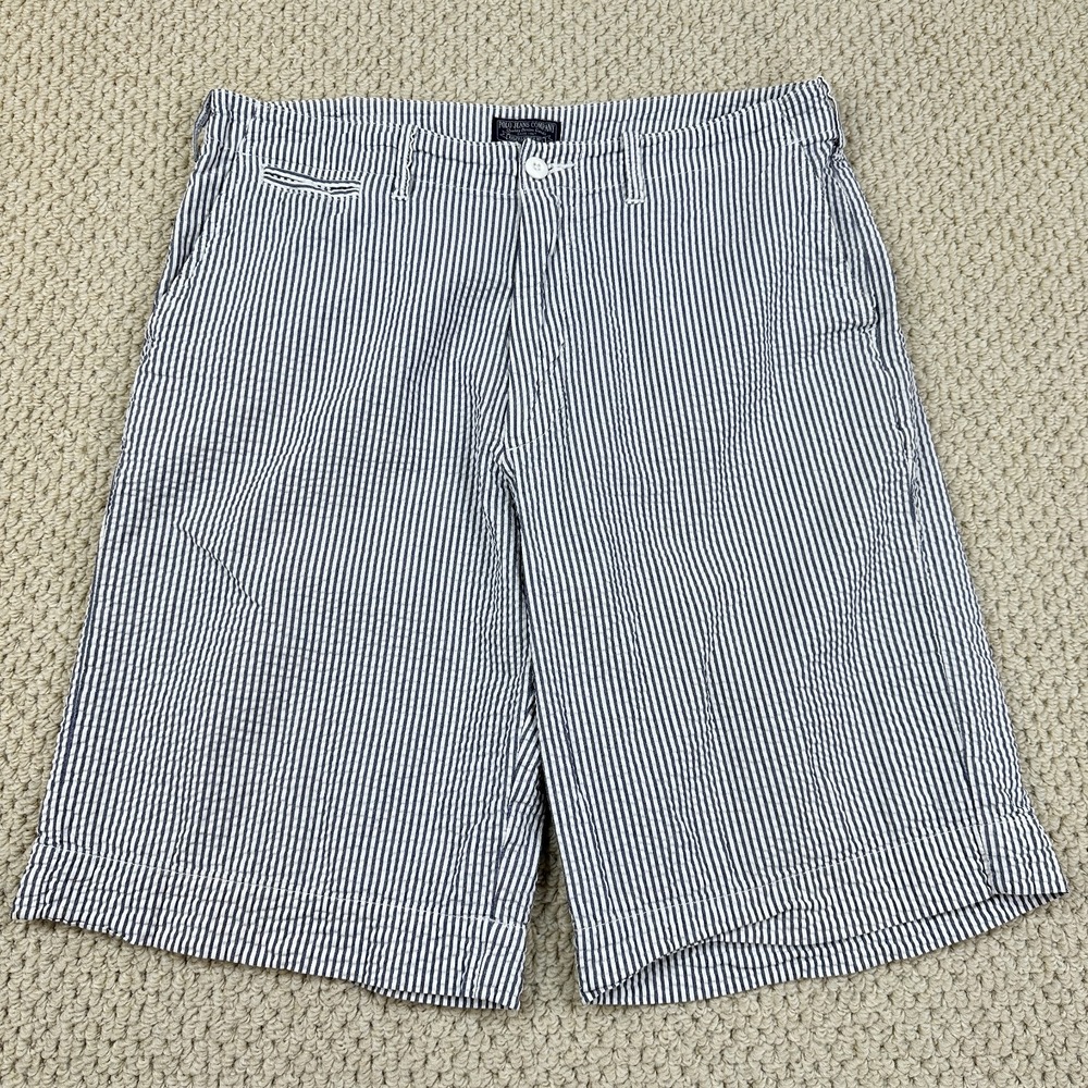 Vtg Polo Jeans Ralph Lauren Seersucker Shorts Mens 34 White/Blue Striped Chinos
